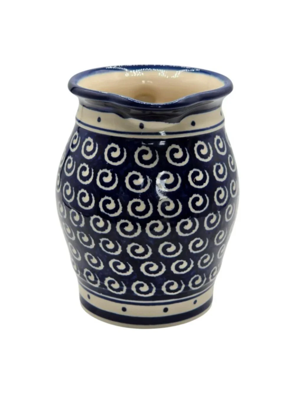 Handmade Polish Pottery Boleslawiec K9 Blue White Swirl Pattern Ceramic Pitcher
